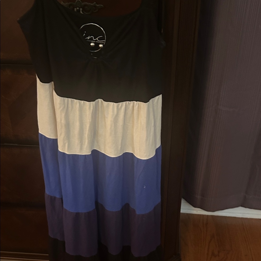 INC International Concepts Women's Black, White, and Blue Striped Midi Dress